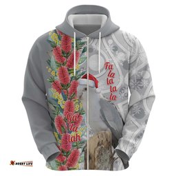 RugbyLife Shop Blue Galah Mutation Christmas Australia Hoodie Falalalala Galalah Bottlebrush Grey Aboriginal Art LT14