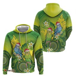 RugbyLife Shop Budgerigar Australia Christmas Hoodie Budgies Golden Wattle Aboriginal Green LT14
