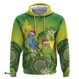 RugbyLife Shop Budgerigar Australia Christmas Hoodie Budgies Golden Wattle Aboriginal Green LT14