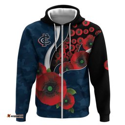 RugbyLife Shop Carlton Blues ANZAC Personalised Hoodie Lest We Forget Poppy Camo LT9