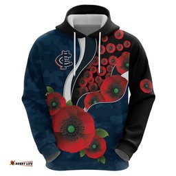 RugbyLife Shop Carlton Blues ANZAC Personalised Hoodie Lest We Forget Poppy Camo LT9
