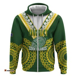 RugbyLife Shop Custom Avaiki Cook Islands Rugby Hoodie Kuki Airani Tatau Green LT14