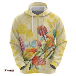 RugbyLife Shop Birds and Floral Aussie Lorikeet Hoodie Pastel Yellow LT7