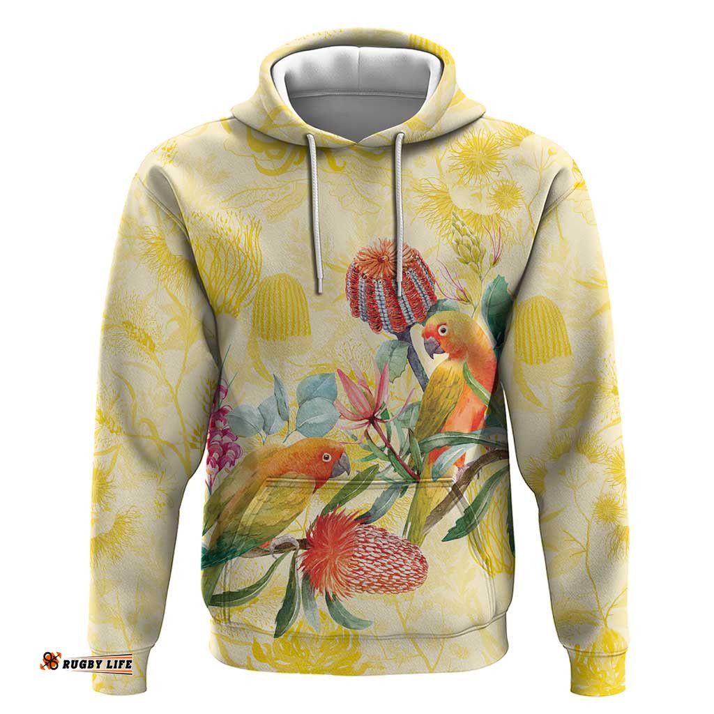 RugbyLife Shop Birds and Floral Aussie Lorikeet Hoodie Pastel Yellow LT7