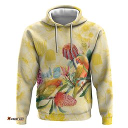 RugbyLife Shop Birds and Floral Aussie Lorikeet Hoodie Pastel Yellow LT7
