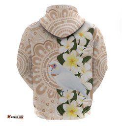 RugbyLife Shop Australia Long-billed Corella Hoodie Cacatua Tenuirostris Plumeria Aboriginal Art LT14