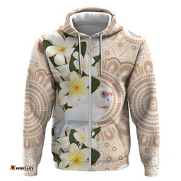 RugbyLife Shop Australia Long-billed Corella Hoodie Cacatua Tenuirostris Plumeria Aboriginal Art LT14