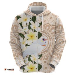 RugbyLife Shop Australia Long-billed Corella Hoodie Cacatua Tenuirostris Plumeria Aboriginal Art LT14