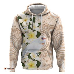 RugbyLife Shop Australia Long-billed Corella Hoodie Cacatua Tenuirostris Plumeria Aboriginal Art LT14