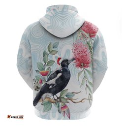 RugbyLife Shop Australia Magpie Christmas Hoodie Eucalyptus Aboriginal Watercolor Stylized LT14
