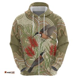 RugbyLife Shop Australia Eastern Spinebill Hoodie Aussie Honeyeater Bottlebrush Indigenous Art LT14