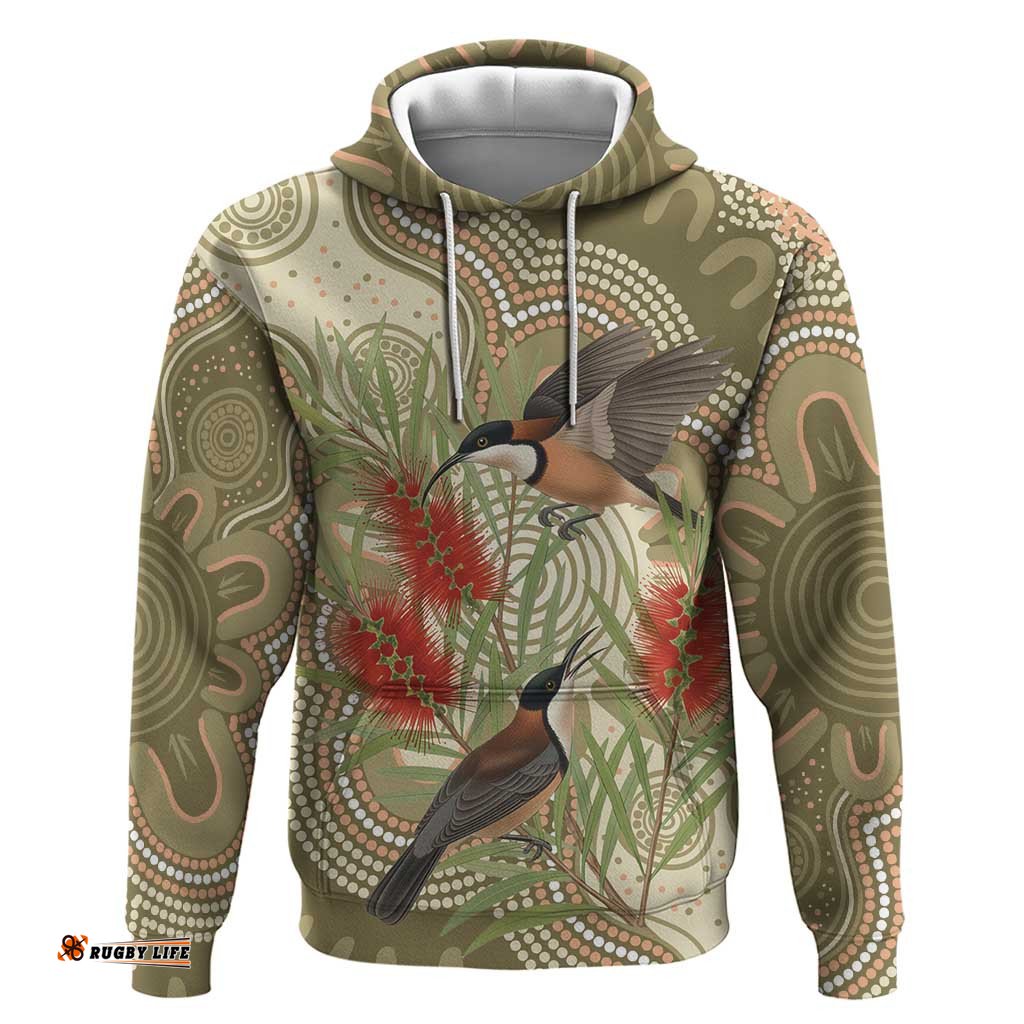 RugbyLife Shop Australia Eastern Spinebill Hoodie Aussie Honeyeater Bottlebrush Indigenous Art LT14