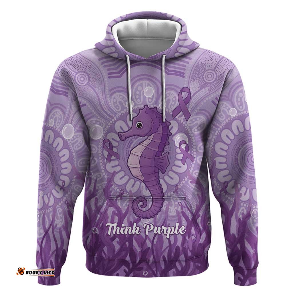 RugbyLife Shop Australia Epilepsy Awareness Hoodie Seahorse Think Purple Ribbon Aboriginal LT14