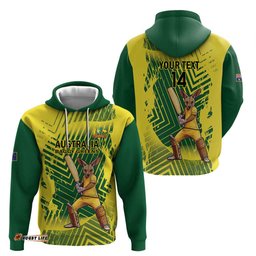 RugbyLife Shop Custom Australia Cricket Hoodie Aussie Baggy Greens - Kangaroo Mascot Style LT14