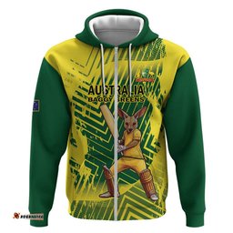 RugbyLife Shop Custom Australia Cricket Hoodie Aussie Baggy Greens - Kangaroo Mascot Style LT14