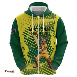 RugbyLife Shop Custom Australia Cricket Hoodie Aussie Baggy Greens - Kangaroo Mascot Style LT14