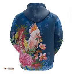 RugbyLife Shop Australia Christmas Pink Cockatoo with Banksia Hoodie Snowy Blue LT7