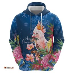 RugbyLife Shop Australia Christmas Pink Cockatoo with Banksia Hoodie Snowy Blue LT7