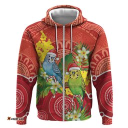 RugbyLife Shop Budgerigar Australia Christmas Hoodie Budgies Golden Wattle Aboriginal Red LT14