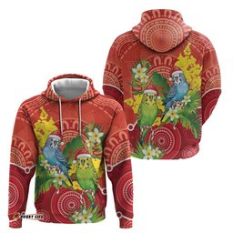 RugbyLife Shop Budgerigar Australia Christmas Hoodie Budgies Golden Wattle Aboriginal Red LT14