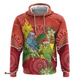 RugbyLife Shop Budgerigar Australia Christmas Hoodie Budgies Golden Wattle Aboriginal Red LT14