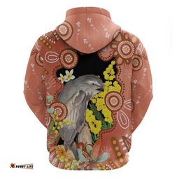 RugbyLife Shop Australia Tawny Frogmouth Hoodie Golden Wattle Banksia Aboriginal Art LT14