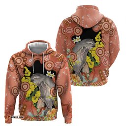 RugbyLife Shop Australia Tawny Frogmouth Hoodie Golden Wattle Banksia Aboriginal Art LT14
