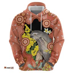 RugbyLife Shop Australia Tawny Frogmouth Hoodie Golden Wattle Banksia Aboriginal Art LT14