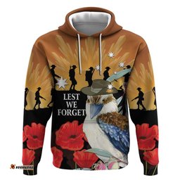 RugbyLife Shop Australia Kookaburra ANZAC Day Hoodie Rising Sun 25th April Poppy Eucalyptus Blossoms LT14