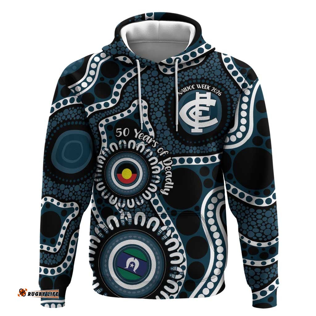 RugbyLife Shop Carlton NAIDOC Week 2026 Personalised Hoodie 50 Years of Deadly Aboriginal Art LT14