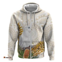RugbyLife Shop Australia Little Corella Hoodie Cacatua Sanguinea Western Grevillea Aboriginal Art LT14