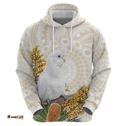 RugbyLife Shop Australia Little Corella Hoodie Cacatua Sanguinea Western Grevillea Aboriginal Art LT14
