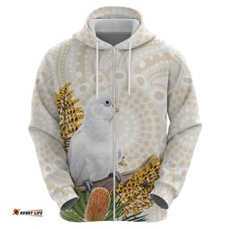 RugbyLife Shop Australia Little Corella Hoodie Cacatua Sanguinea Western Grevillea Aboriginal Art LT14