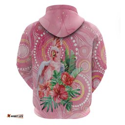RugbyLife Shop Breast Cancer Pink Cockatoo Hoodie Australia Indigenous Watercolor Glaze LT7