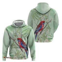 RugbyLife Shop Australia Crimson Rosella Hoodie Platycercus Elegans Eucalyptus Alba Watercolor LT14