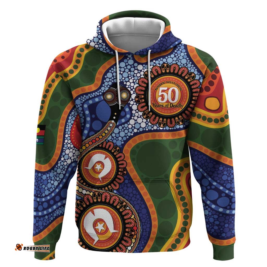 RugbyLife Shop Australia NAIDOC Week 2026 Hoodie 50 Years of Deadly Dhari Snake Aboriginal Art LT14