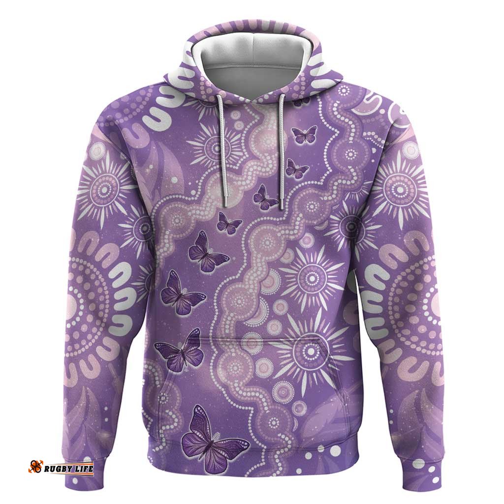 RugbyLife Shop Australia Epilepsy Awareness Hoodie Purple Butterflies Aboriginal LT05