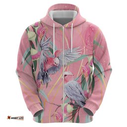 RugbyLife Shop Australia Breast Cancer Awareness Hoodie Pink Galah with Eucalyptus Flowers LT7