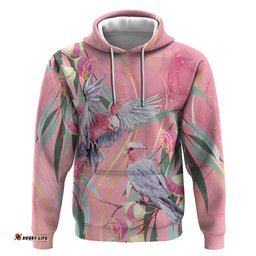 RugbyLife Shop Australia Breast Cancer Awareness Hoodie Pink Galah with Eucalyptus Flowers LT7