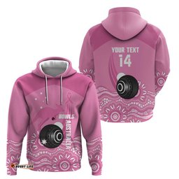 RugbyLife Shop Custom Bowls Australia Breast Cancer Hoodie Pink Ribbon Kangaroo Aboriginal Art LT14