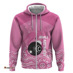 RugbyLife Shop Custom Bowls Australia Breast Cancer Hoodie Pink Ribbon Kangaroo Aboriginal Art LT14