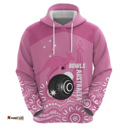 RugbyLife Shop Custom Bowls Australia Breast Cancer Hoodie Pink Ribbon Kangaroo Aboriginal Art LT14