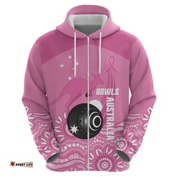 RugbyLife Shop Custom Bowls Australia Breast Cancer Hoodie Pink Ribbon Kangaroo Aboriginal Art LT14