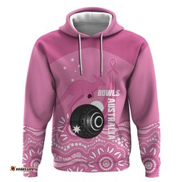 RugbyLife Shop Custom Bowls Australia Breast Cancer Hoodie Pink Ribbon Kangaroo Aboriginal Art LT14
