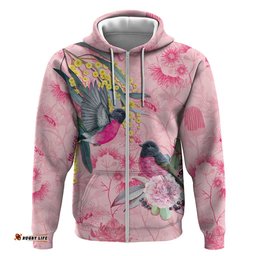 RugbyLife Shop Birds and Floral Aussie Pink Robins Hoodie Rosy Glow LT7