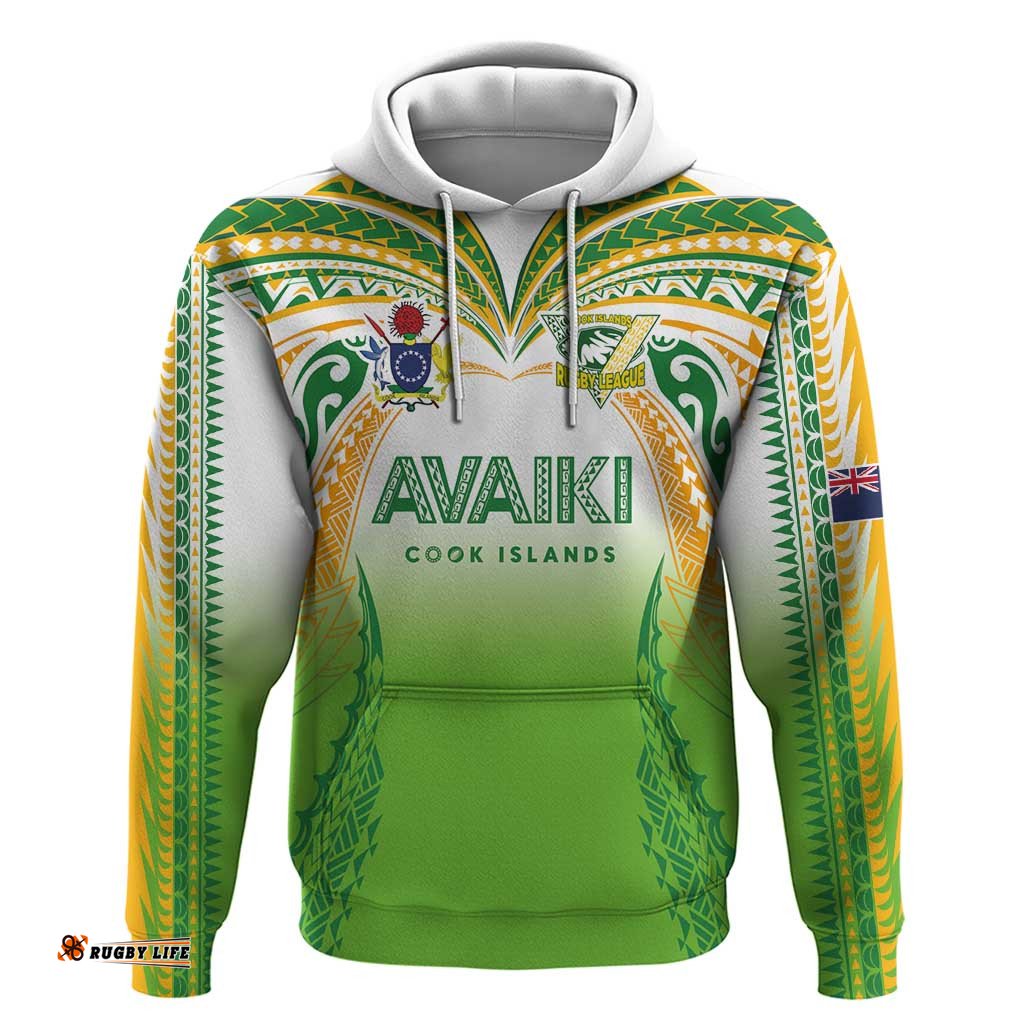 RugbyLife Shop Custom Cook Islands Rugby League Hoodie Avaiki Tatau Tribal Motifs White Color LT03
