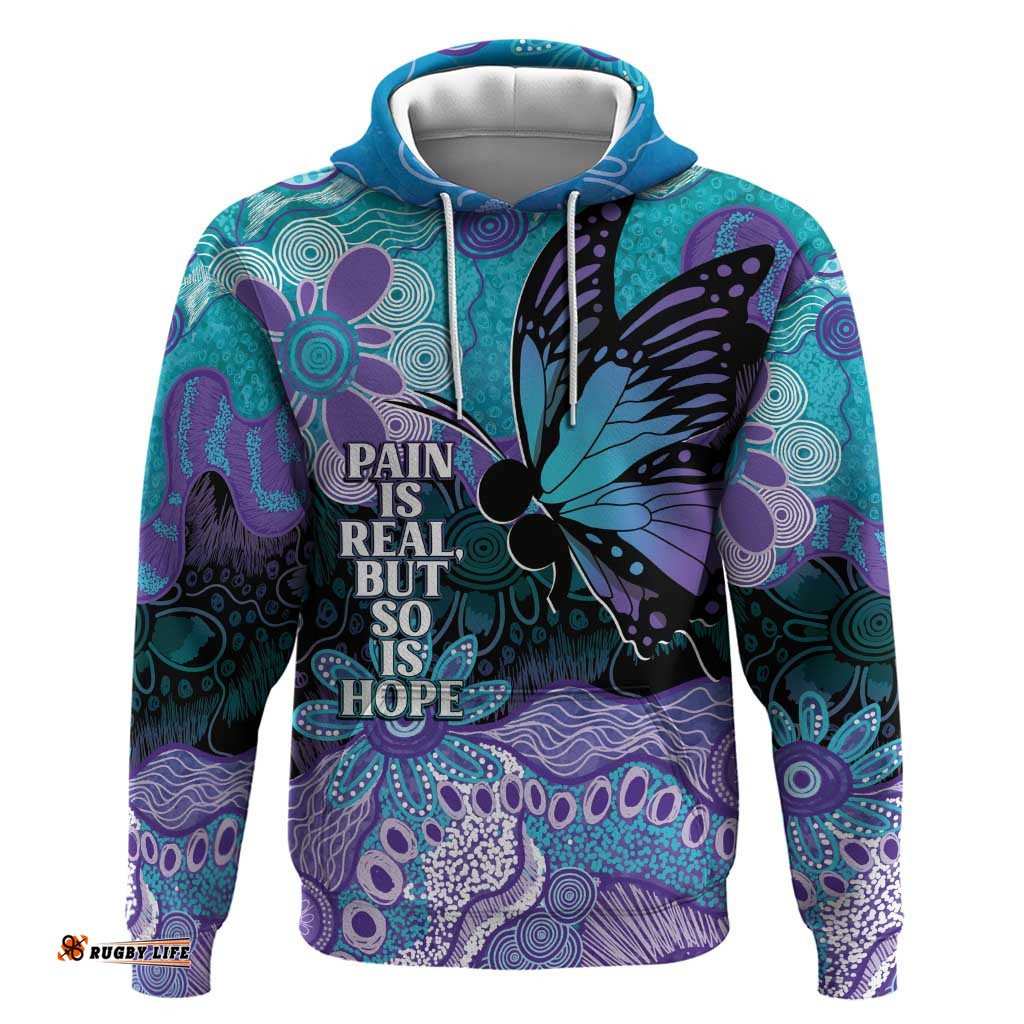 RugbyLife Shop Australia Indigenous Teal Purple Contemporary Aboriginal Art Hoodie Hope Is Real LT7