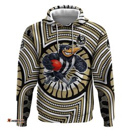 RugbyLife Shop Collingwood Football Club Hoodie Indigenous Monochrome Dot Art Mascot Style TS04