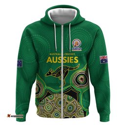 RugbyLife Shop Custom Australia Cricket Spirit 2026 Hoodie World T20 Edition - Green Aboriginal LT9