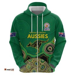 RugbyLife Shop Custom Australia Cricket Spirit 2026 Hoodie World T20 Edition - Green Aboriginal LT9